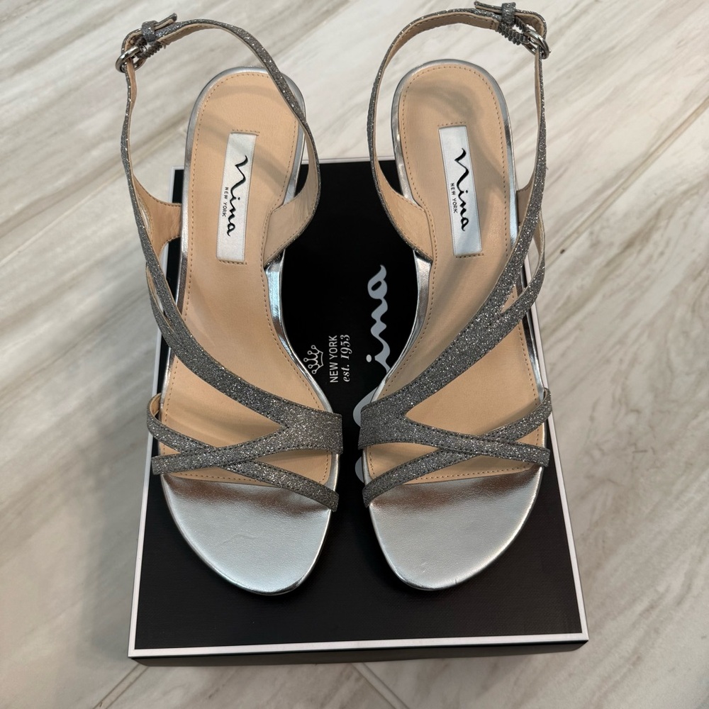 Nina Women's Glittering Silver Strappy Heels
